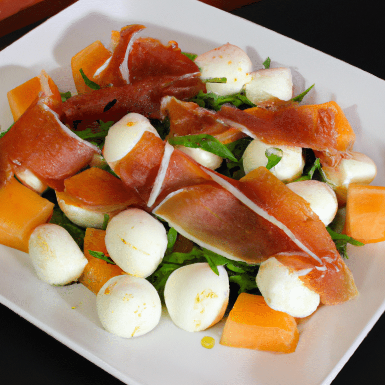 Salada de Verão com Melão, Prosciutto e Mozzarella Grelhada