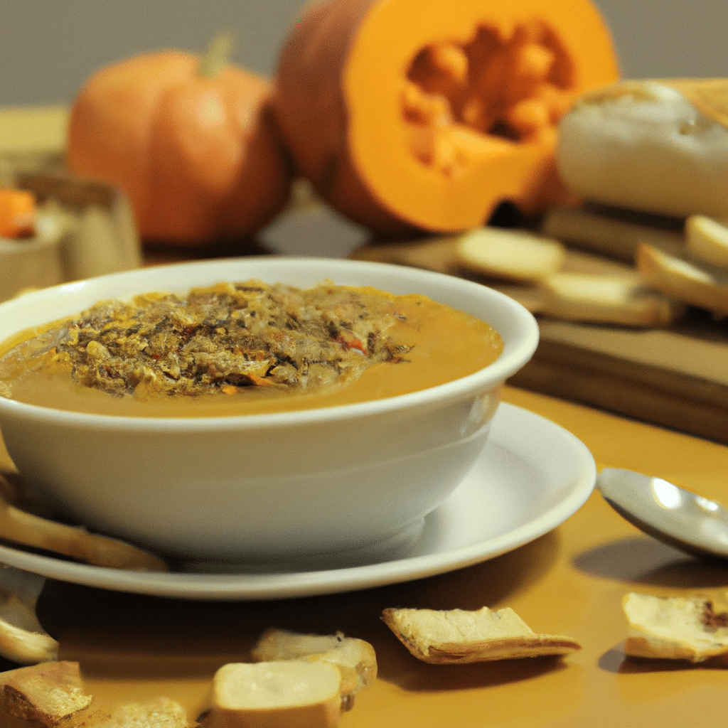 Sopa de Lentilhas com Abóbora Assada e Crumble de Nozes