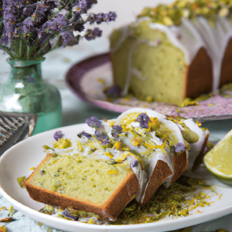 Imagem de Bolo de Limão com Cobertura de Lavanda e Pistache